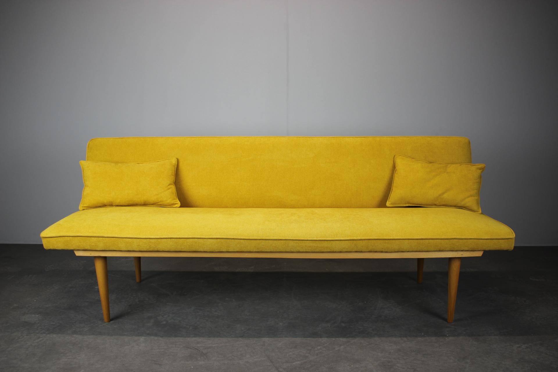 - Made in Czechoslovakia
- Made of wood, fabric
- New upholstery
- Measures: Adjustable depth 87 cm
- Good condition.