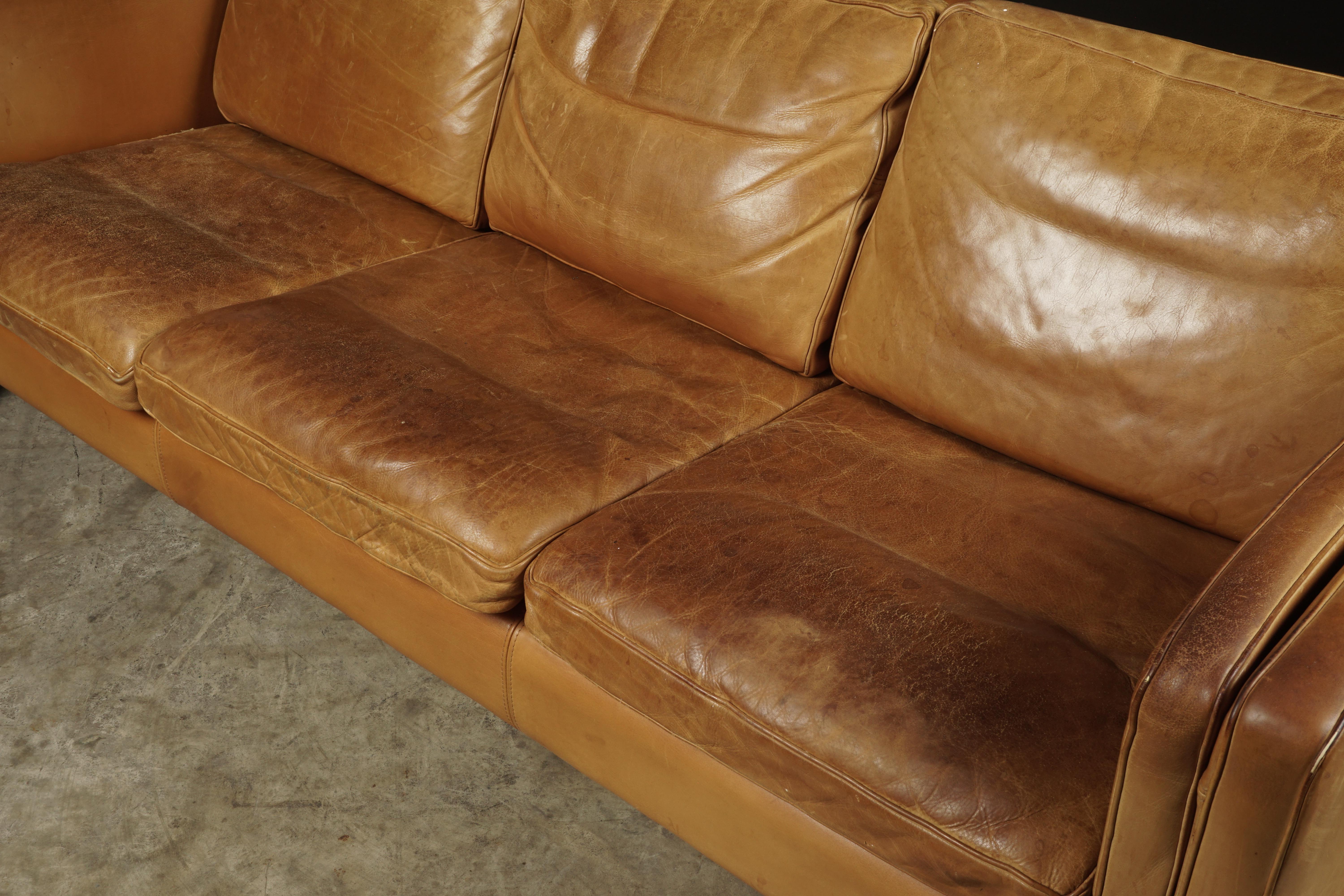 Midcentury Sofa from Denmark in Cognac Leather, circa 1970 In Good Condition In Nashville, TN
