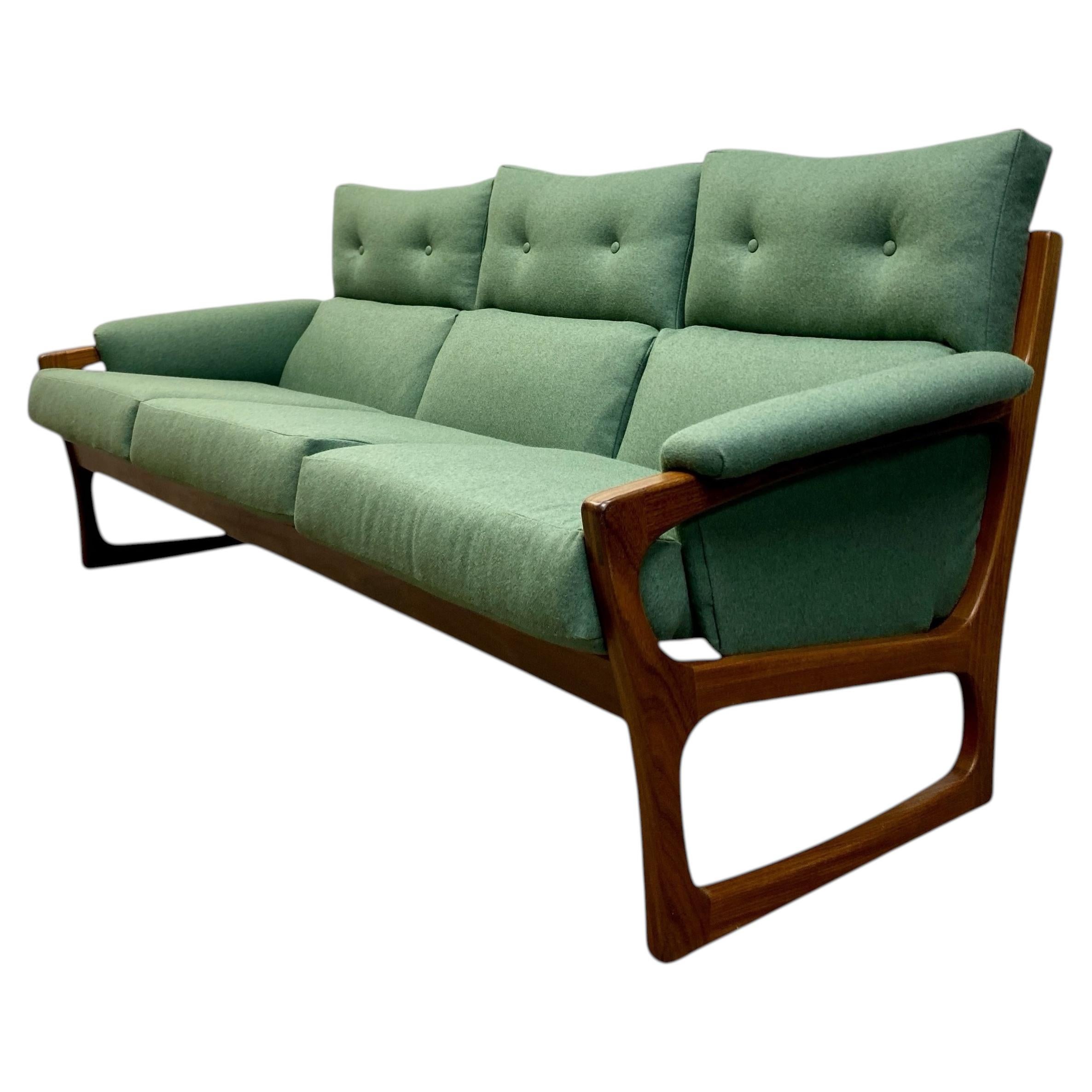 Midcentury Sofa Green Three Seater Danish Fully Refurbished For Sale