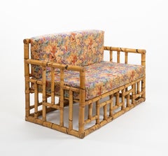 Midcentury Sofa in Bamboo, Rattan and Fabric by Vivai Del Sud, Italy 1970s