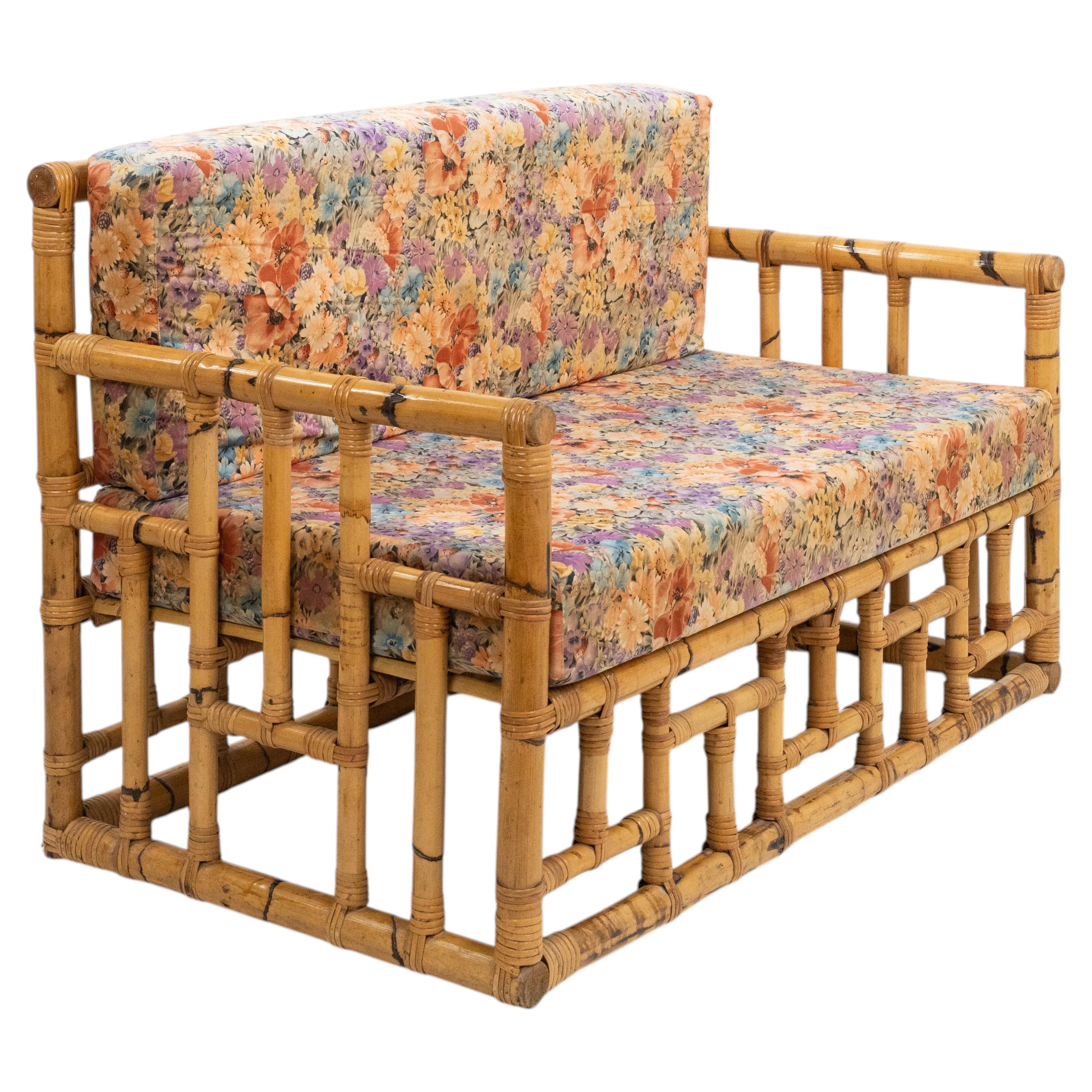 Midcentury Sofa in Bamboo, Rattan and Fabric by Vivai Del Sud, Italy 1970s