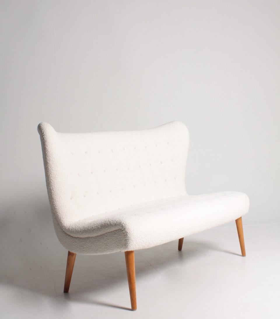 Scandinavian Modern Midcentury Sofa in Boucle Designed by Elias Svedberg, 1950s Swedish Modern