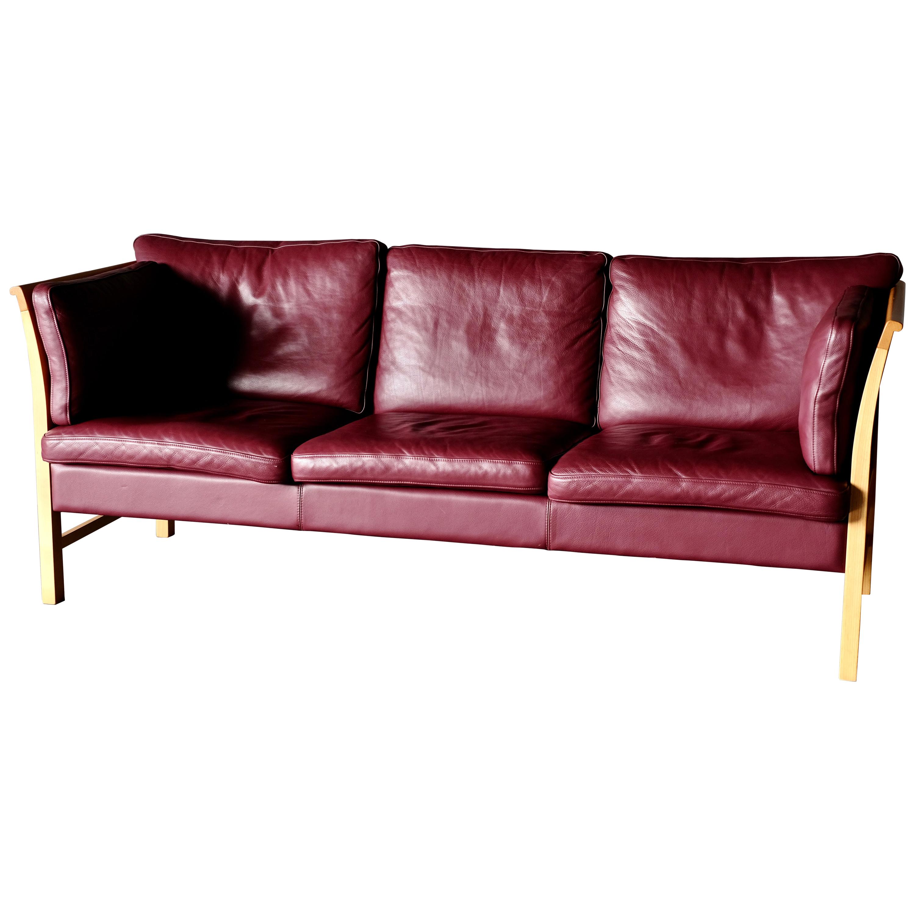 Midcentury Sofa in Burgundy Leather For Sale