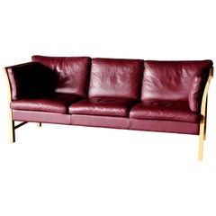 Retro Midcentury Sofa in Burgundy Leather