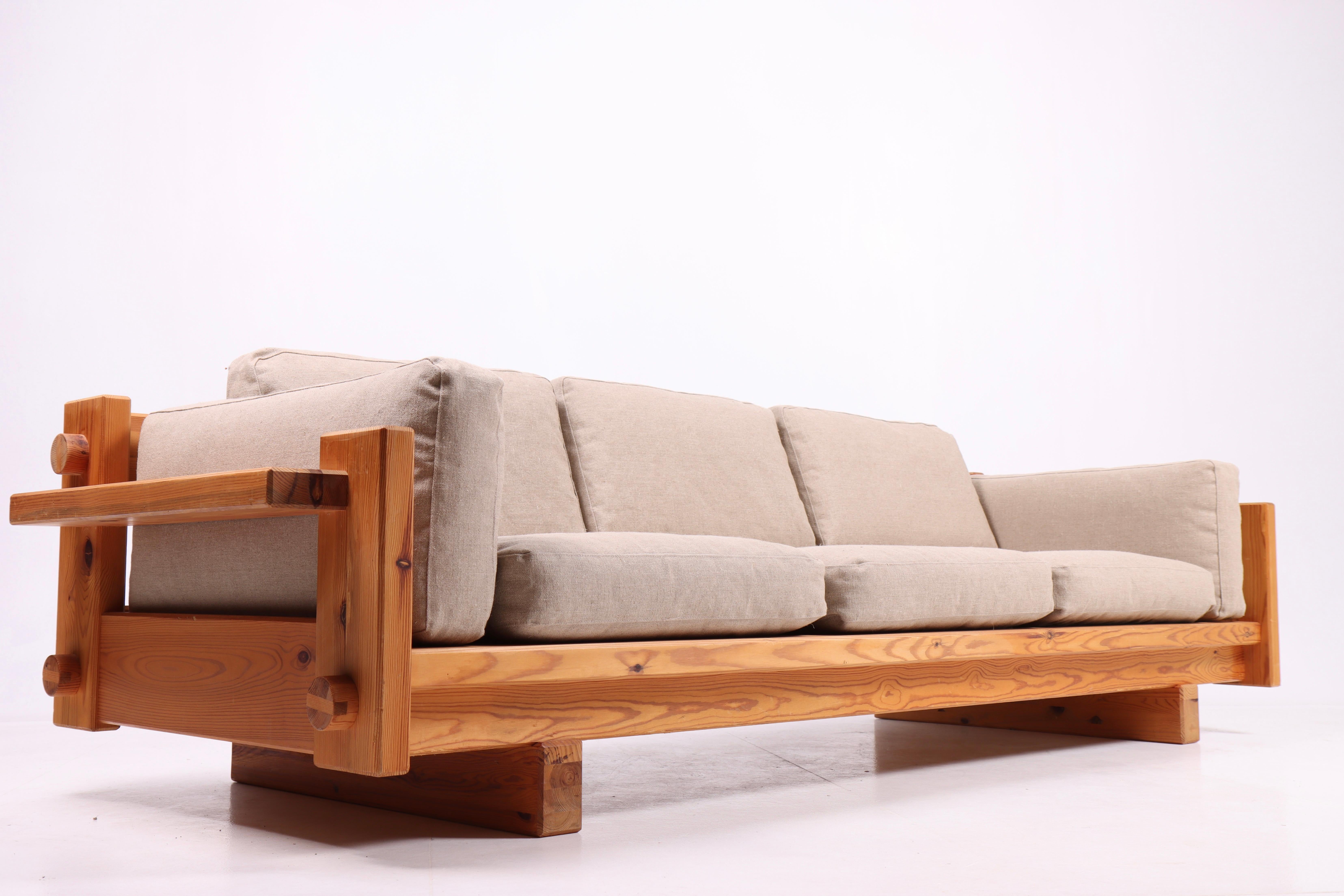 Midcentury Sofa in Canvas & Pine by Yngve Ekström, 1970s In Excellent Condition In Lejre, DK