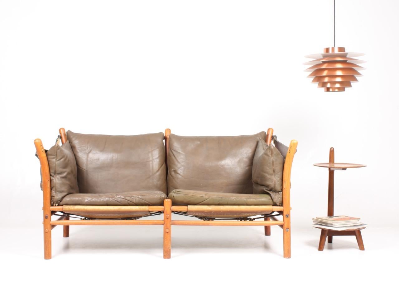 Scandinavian Modern Midcentury Sofa in Patinated Leather by Arne Norell, Made in Sweden, 1960s