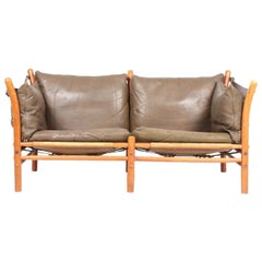 Midcentury Sofa in Patinated Leather by Arne Norell, Made in Sweden, 1960s