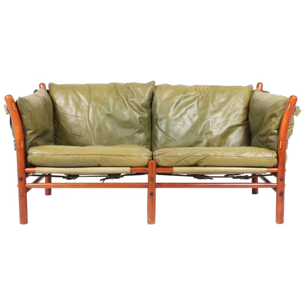 Midcentury Sofa in Patinated Leather by Arne Norell, Made in Sweden, 1960s For Sale