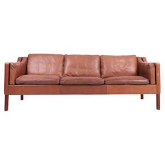Midcentury Sofa in Patinated Leather by Børge Mogensen, Made in Denmark