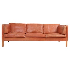 Midcentury Sofa in Patinated Leather by Børge Mogensen, Made in Denmark