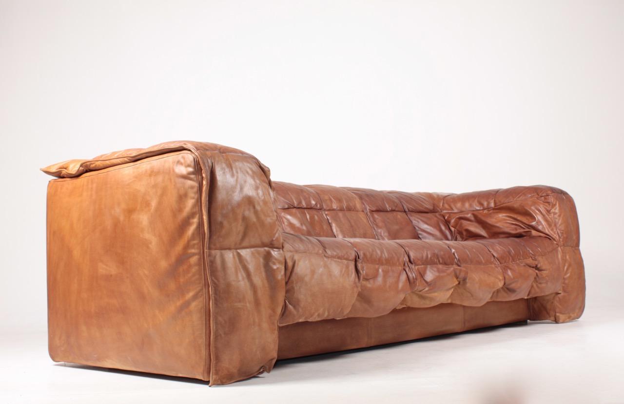 Midcentury Sofa in Patinated Leather by Eilersen, 1980s In Good Condition In Lejre, DK