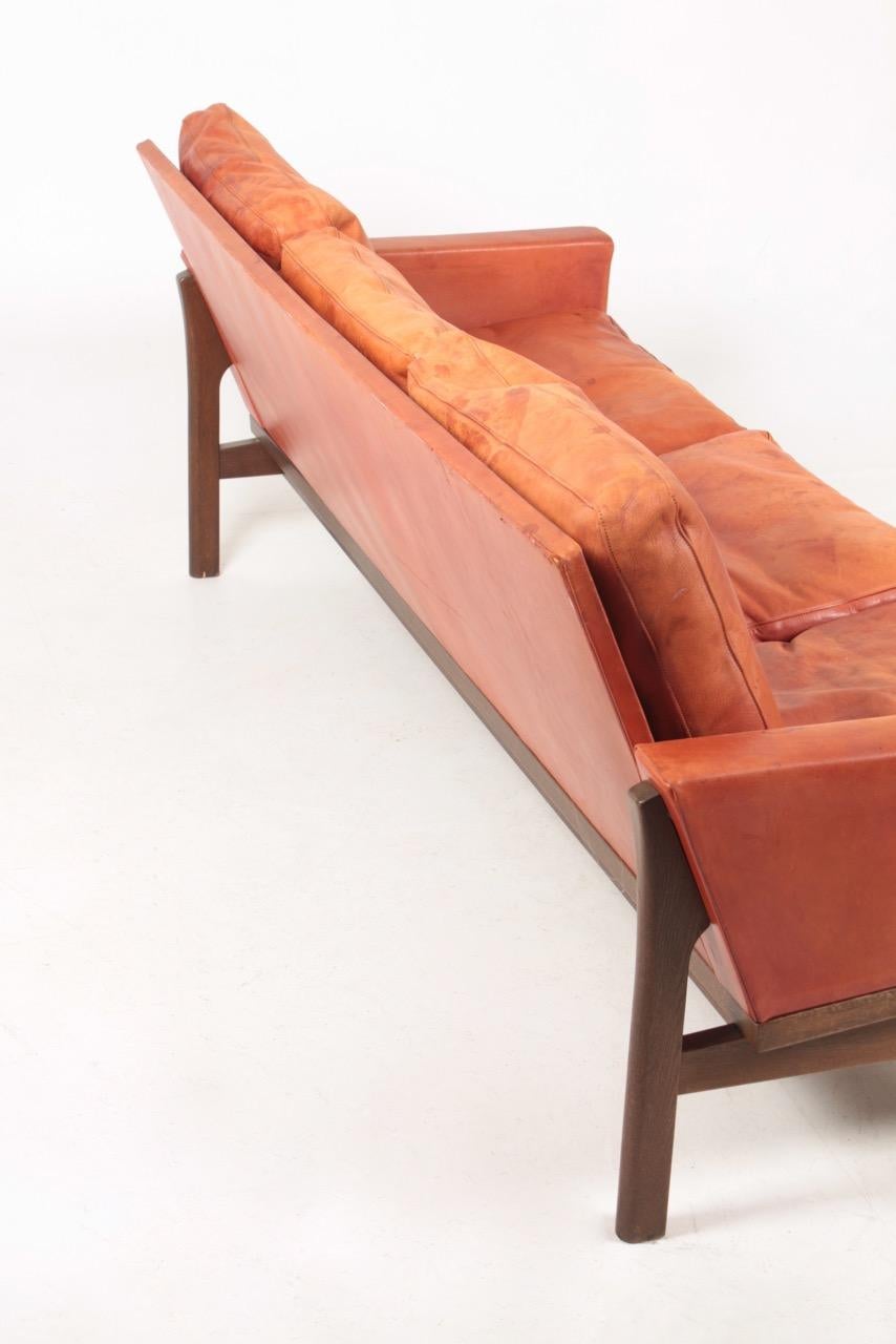 Scandinavian Modern Midcentury Sofa in Patinated Leather by Erik Jørgensen, 1960s