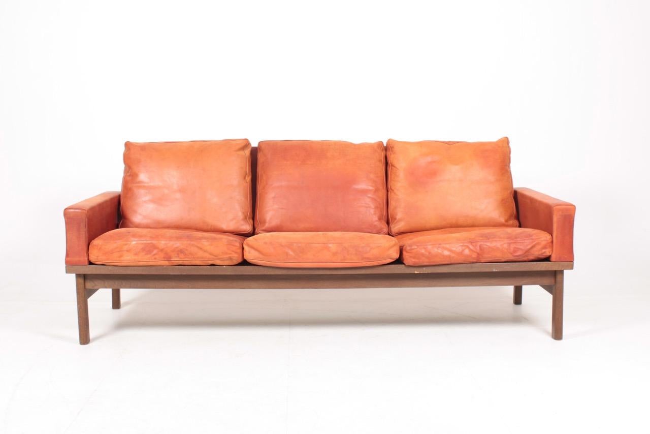 Danish Midcentury Sofa in Patinated Leather by Erik Jørgensen, 1960s