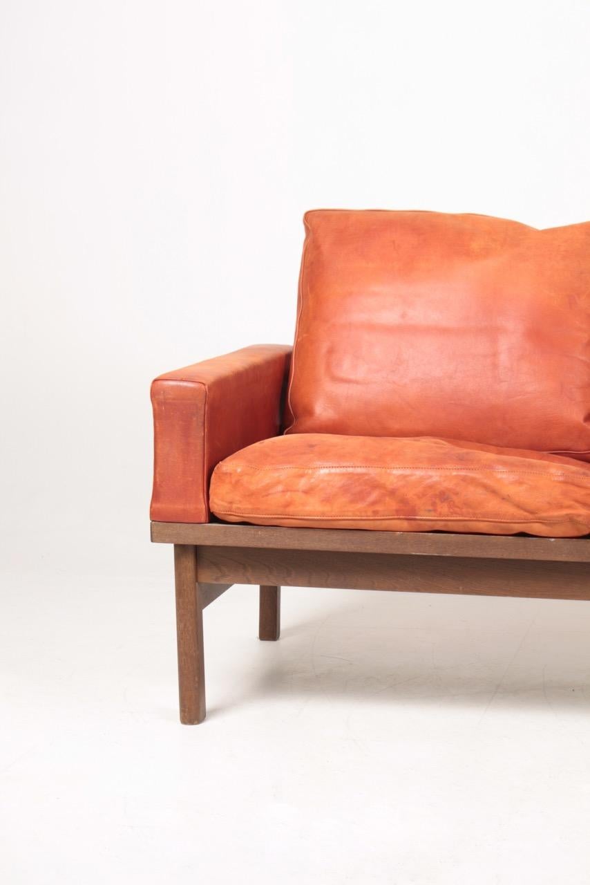 Midcentury Sofa in Patinated Leather by Erik Jørgensen, 1960s In Good Condition In Lejre, DK