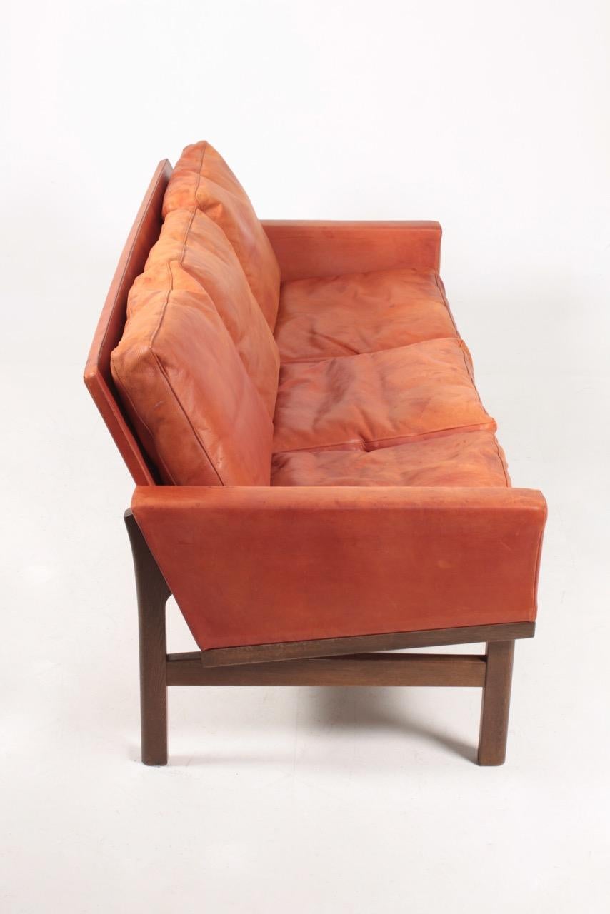 Midcentury Sofa in Patinated Leather by Erik Jørgensen, 1960s 1