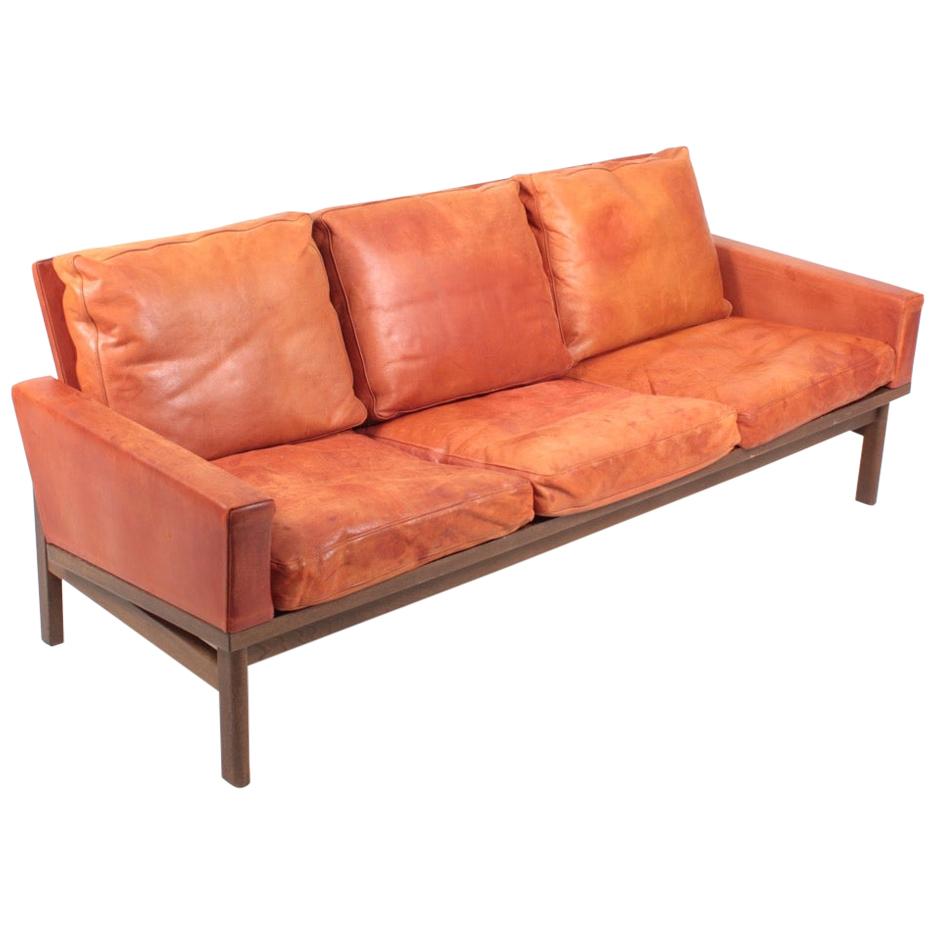 Midcentury Sofa in Patinated Leather by Erik Jørgensen, 1960s