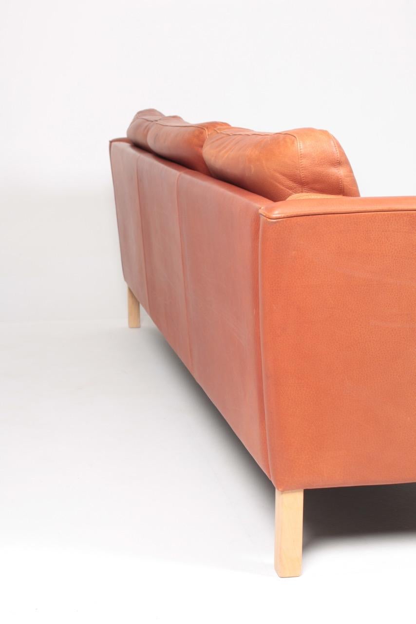 Midcentury Sofa in Patinated Leather by Mogens Hansen, Danish Design 1