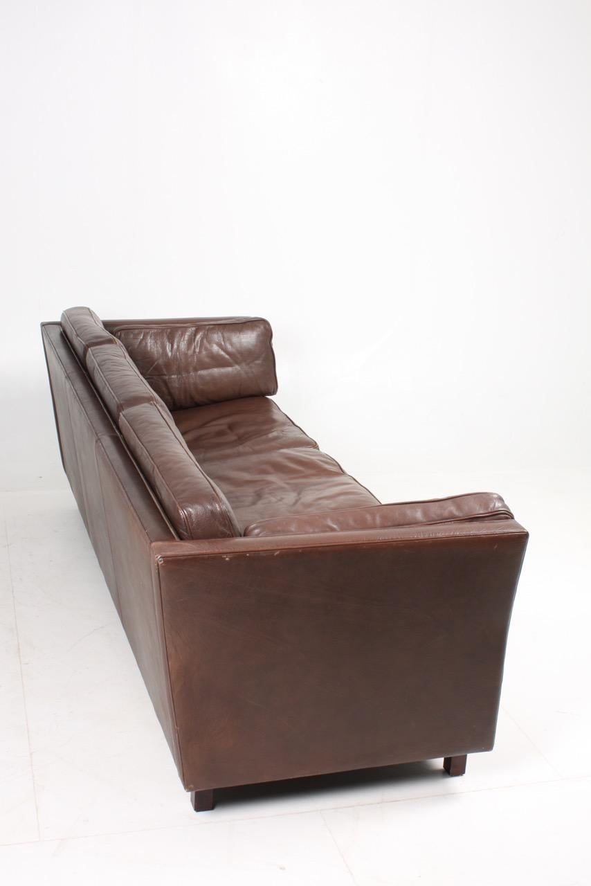 Late 20th Century Midcentury Sofa in Patinated Leather by Mogens Hansen, Danish Design