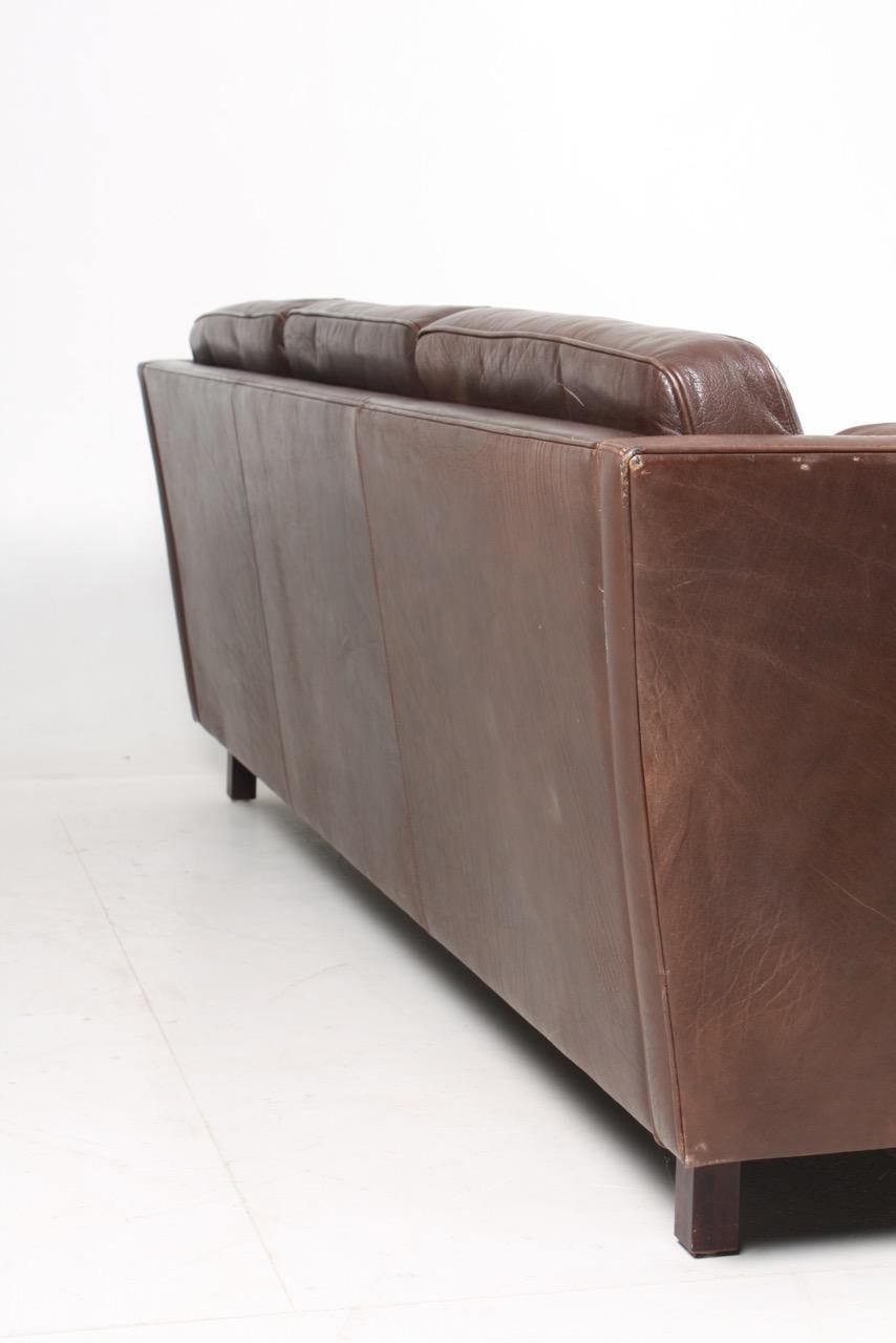 Midcentury Sofa in Patinated Leather by Mogens Hansen, Danish Design 1