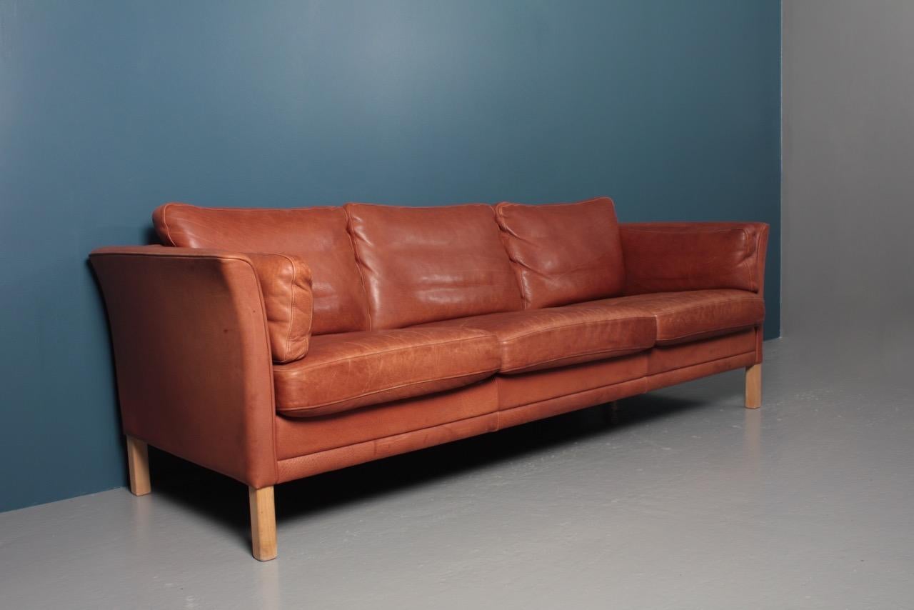 Midcentury Sofa in Patinated Leather by Mogens Hansen, Danish Design 3