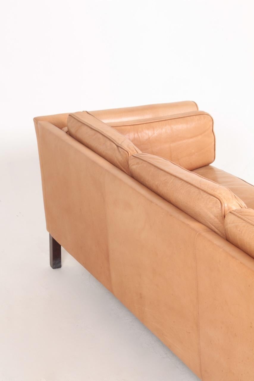 Midcentury Sofa in Patinated Leather by Mogens Hansen, Danish Design 1