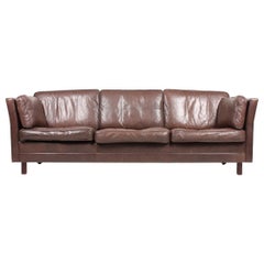 Midcentury Sofa in Patinated Leather by Mogens Hansen, Danish Design