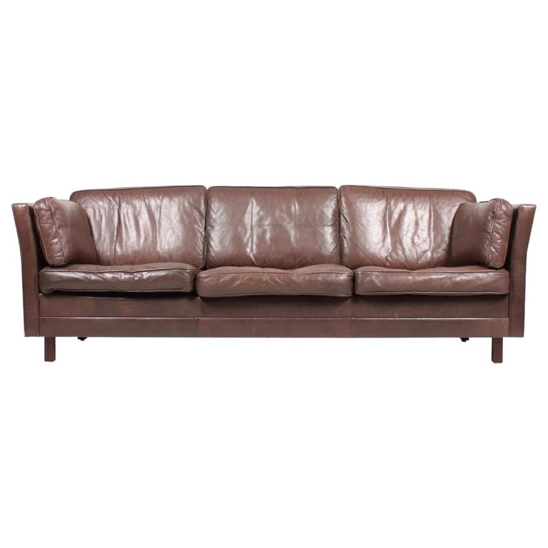 Midcentury Sofa in Patinated Leather by Mogens Hansen, Danish Design For  Sale at 1stDibs