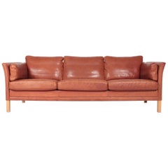 Midcentury Sofa in Patinated Leather by Mogens Hansen, Danish Design