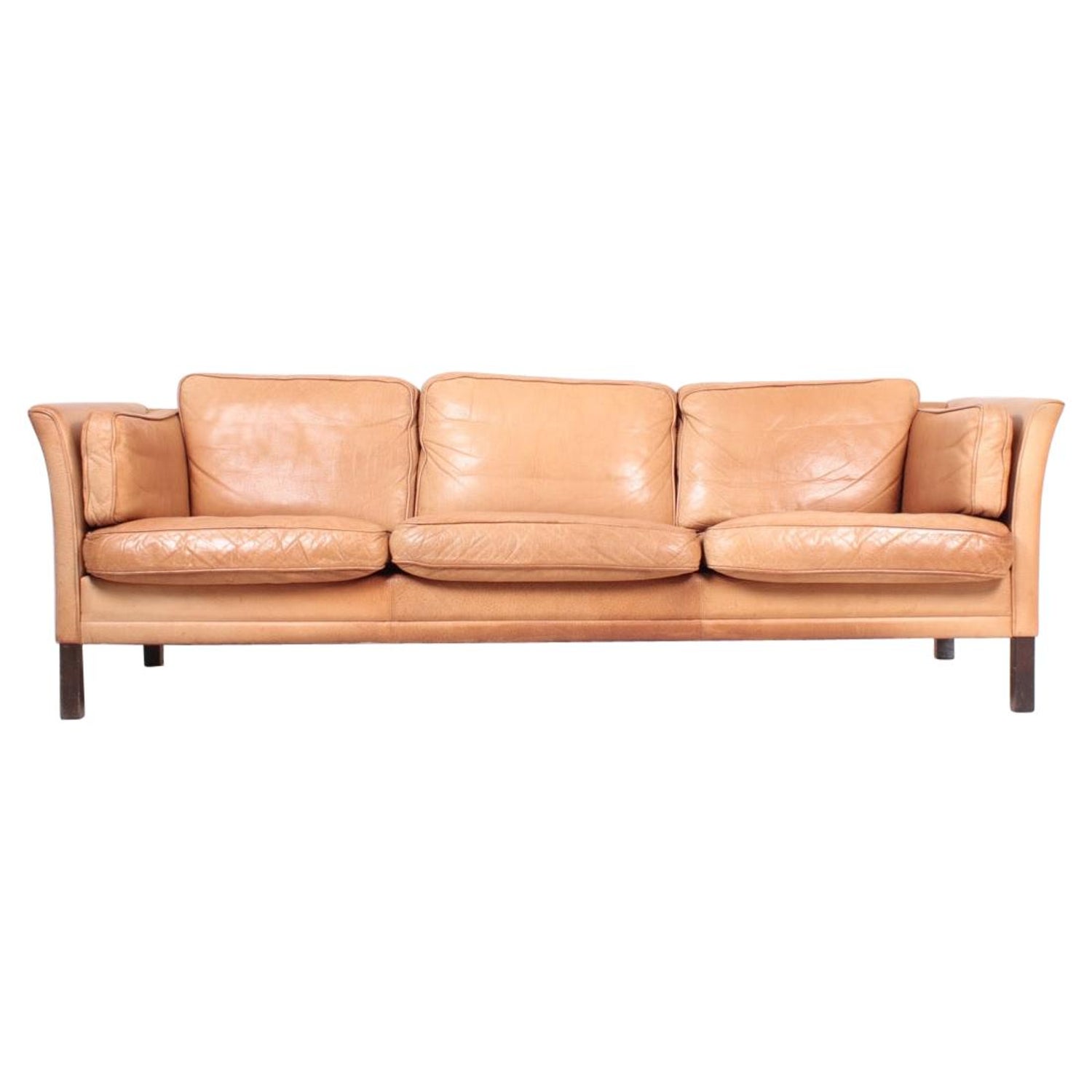 Midcentury Sofa in Patinated Leather by Mogens Hansen, Danish Design at  1stDibs