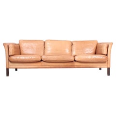 Midcentury Sofa in Patinated Leather by Mogens Hansen, Danish Design