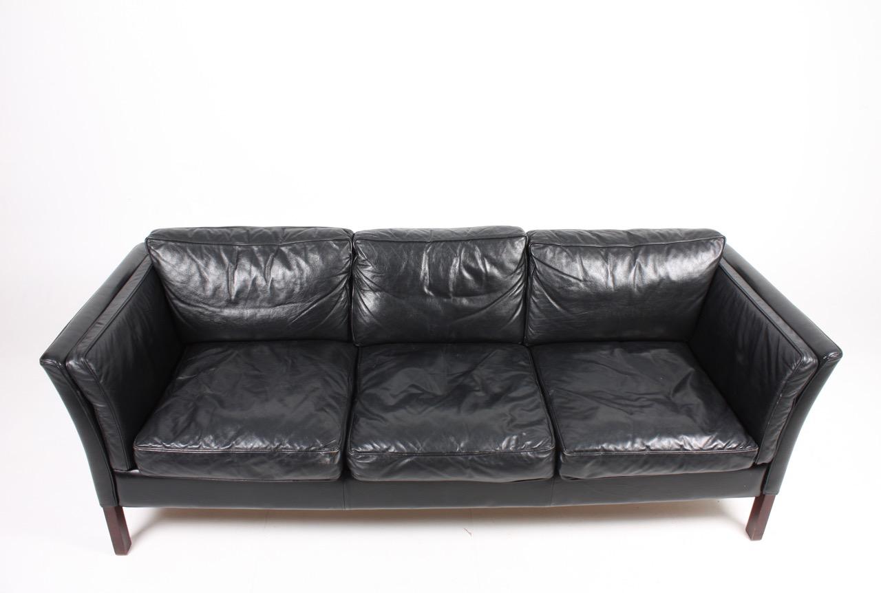 Scandinavian Modern Midcentury Sofa in Patinated Leather by Stouby, Danish Design
