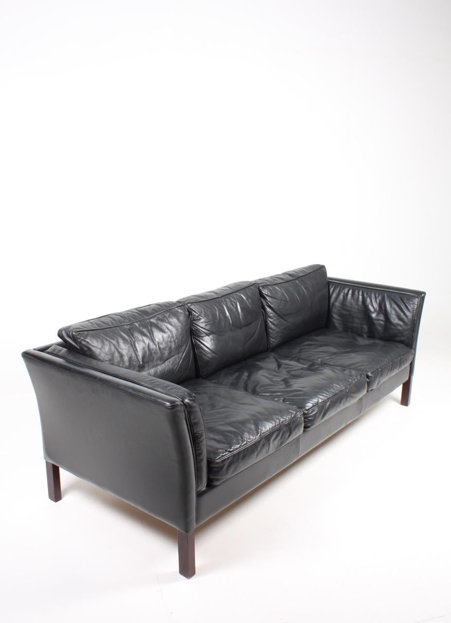 Midcentury Sofa in Patinated Leather by Stouby, Danish Design In Good Condition In Lejre, DK