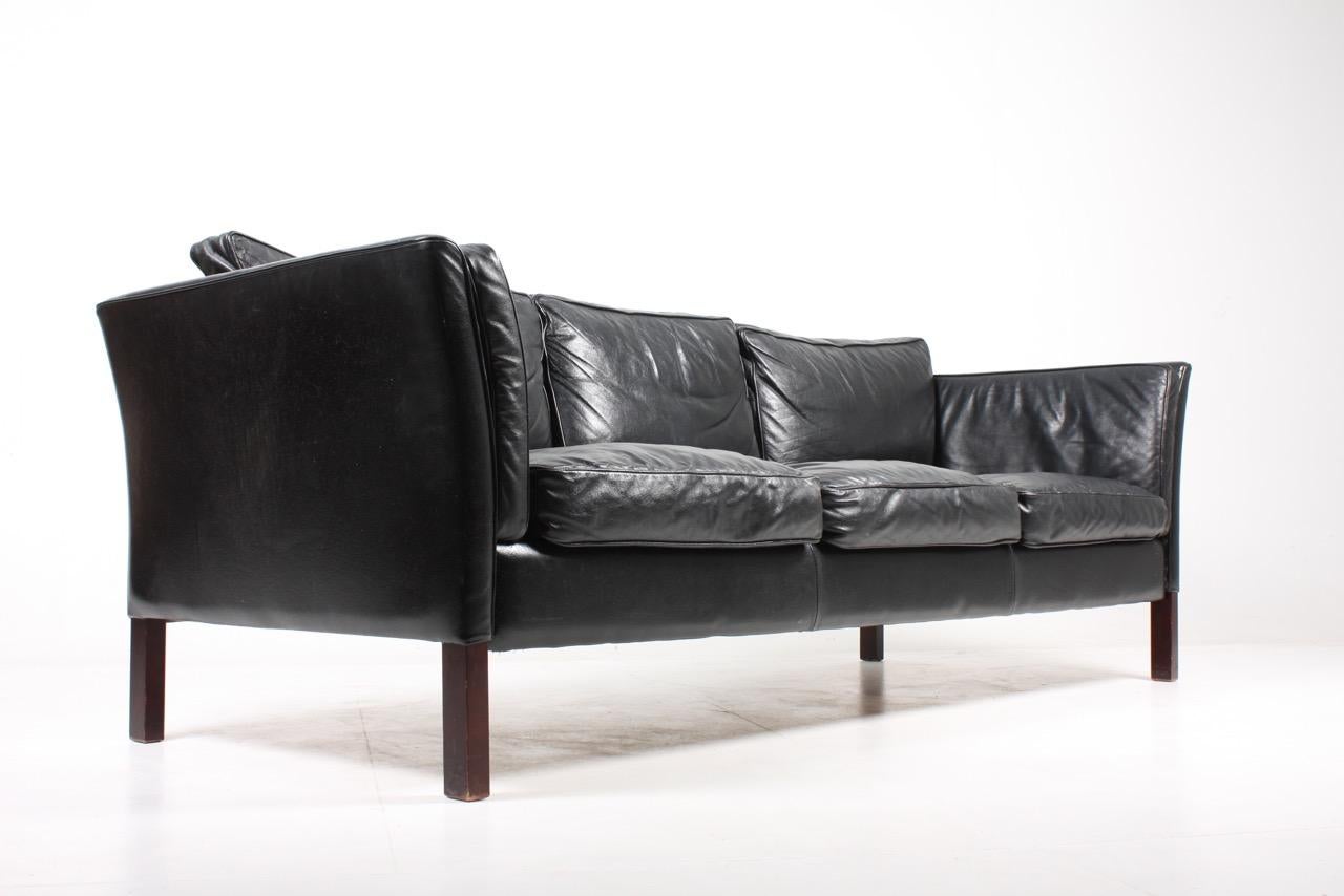 Late 20th Century Midcentury Sofa in Patinated Leather by Stouby, Danish Design