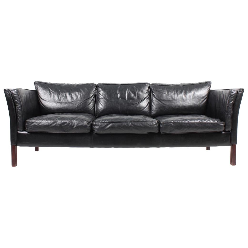 Midcentury Sofa in Patinated Leather by Stouby, Danish Design