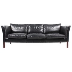 Midcentury Sofa in Patinated Leather by Stouby, Danish Design