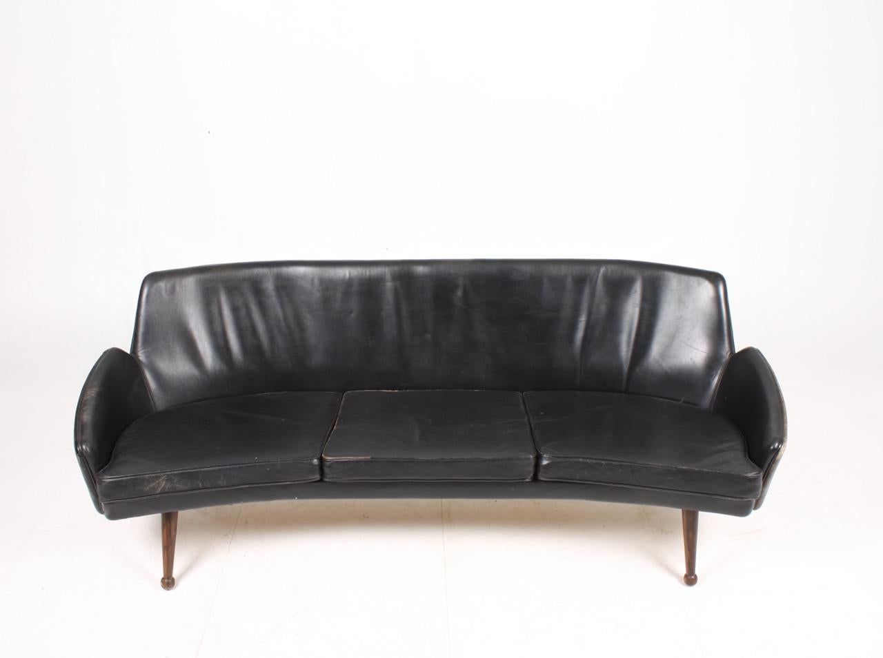 Scandinavian Modern Midcentury Sofa in Patinated Leather, Danish Design 1950s, Cabinetmaker Quality