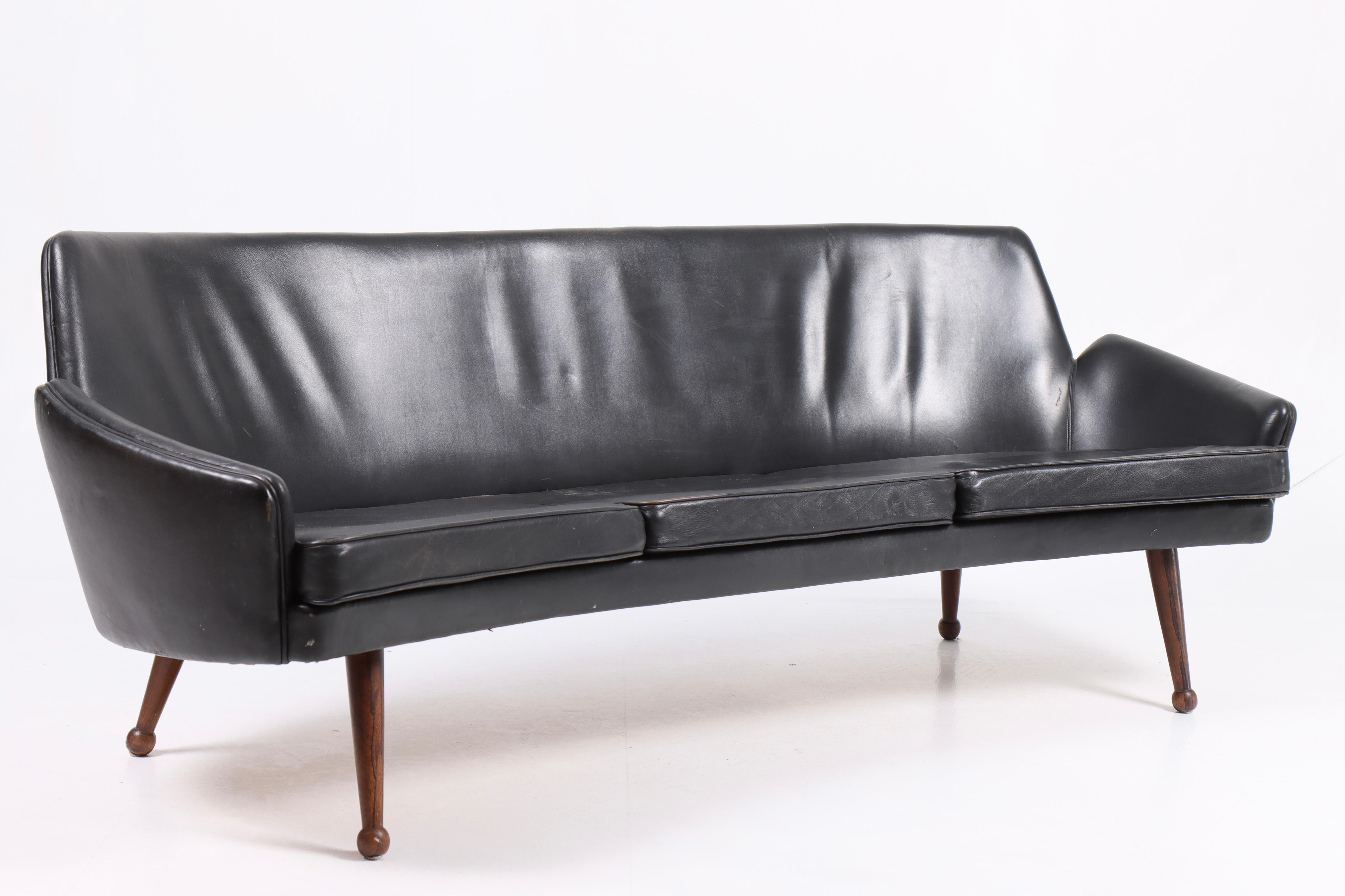 Mid-20th Century Midcentury Sofa in Patinated Leather, Danish Design 1950s For Sale