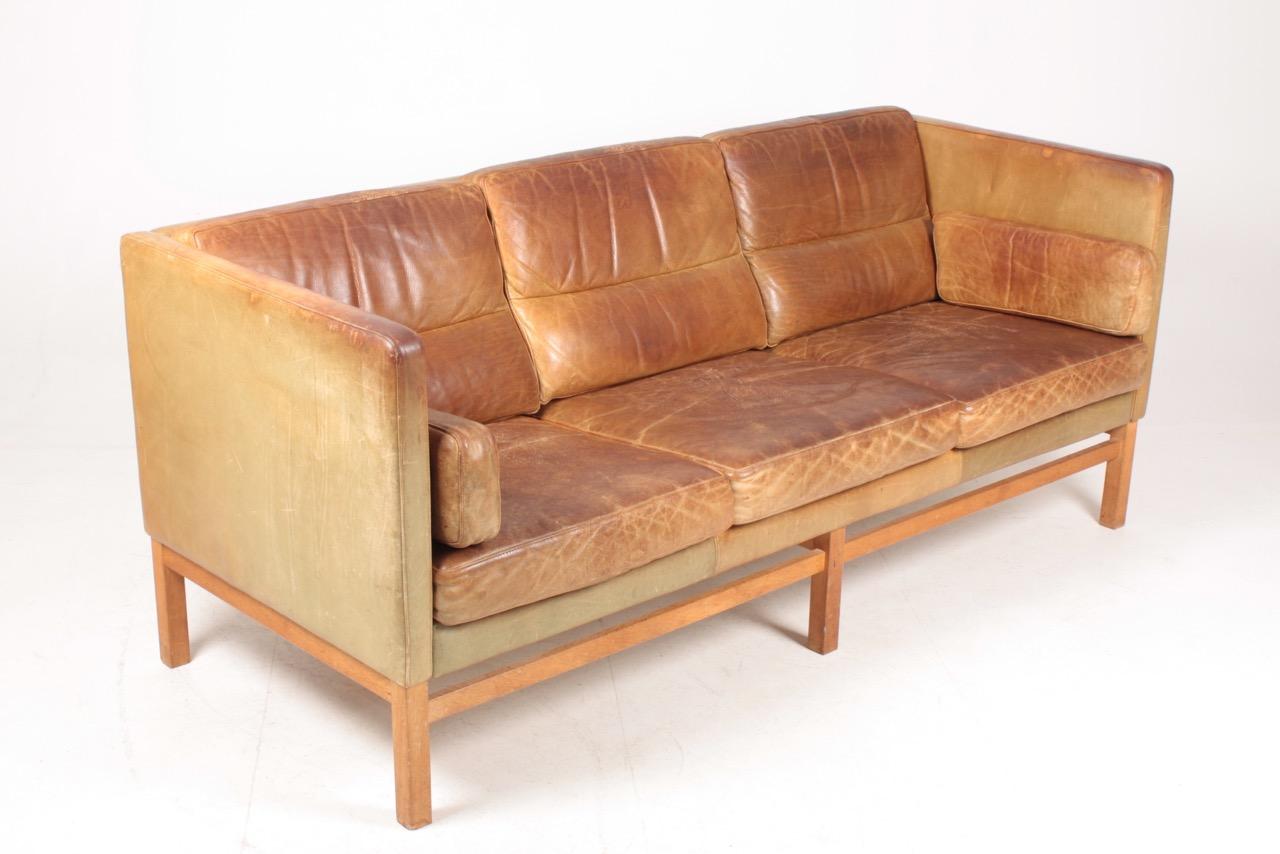 Mid-20th Century Midcentury Sofa in Patinated Leather, Danish Design, 1960s