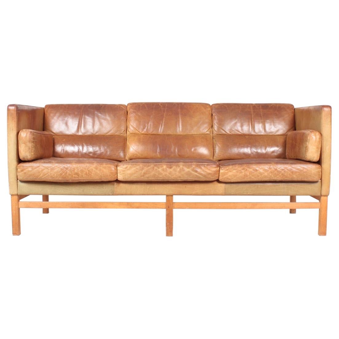 Midcentury Sofa in Patinated Leather, Danish Design, 1960s