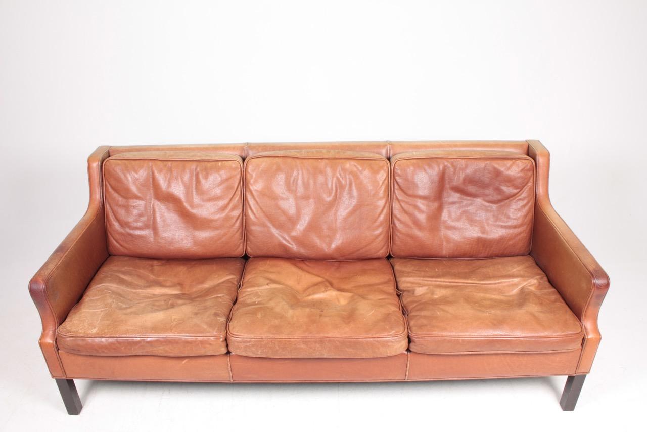 Scandinavian Modern Midcentury Sofa in Patinated Leather, Danish Design, 1970s