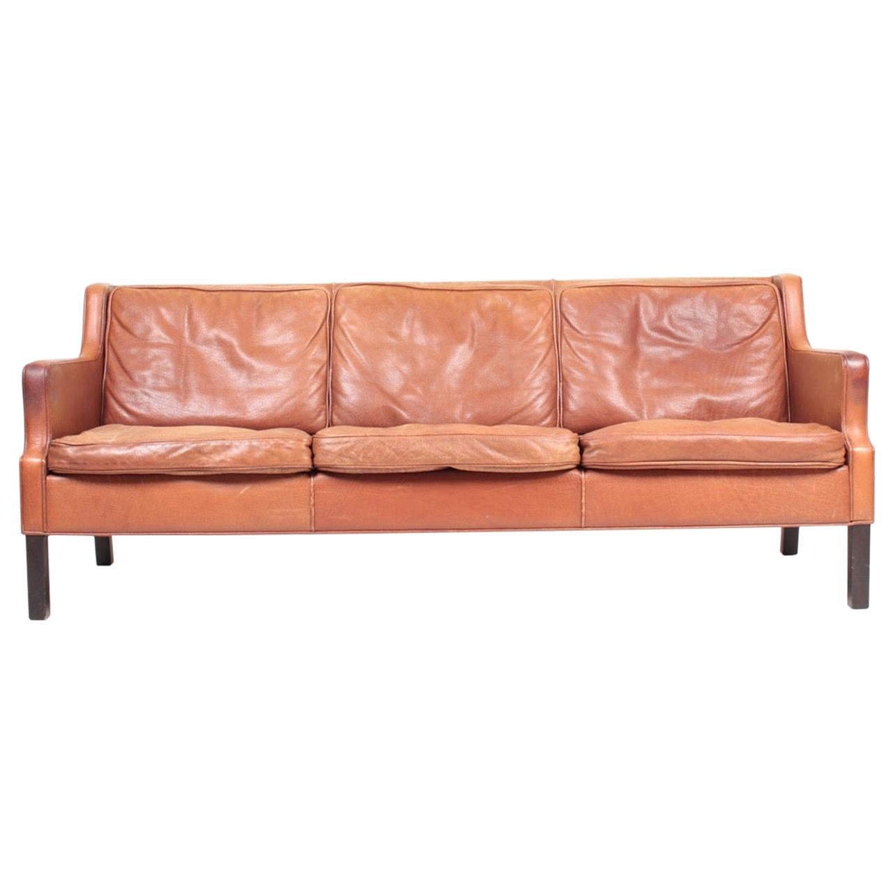 Midcentury Sofa in Patinated Leather, Danish Design, 1970s