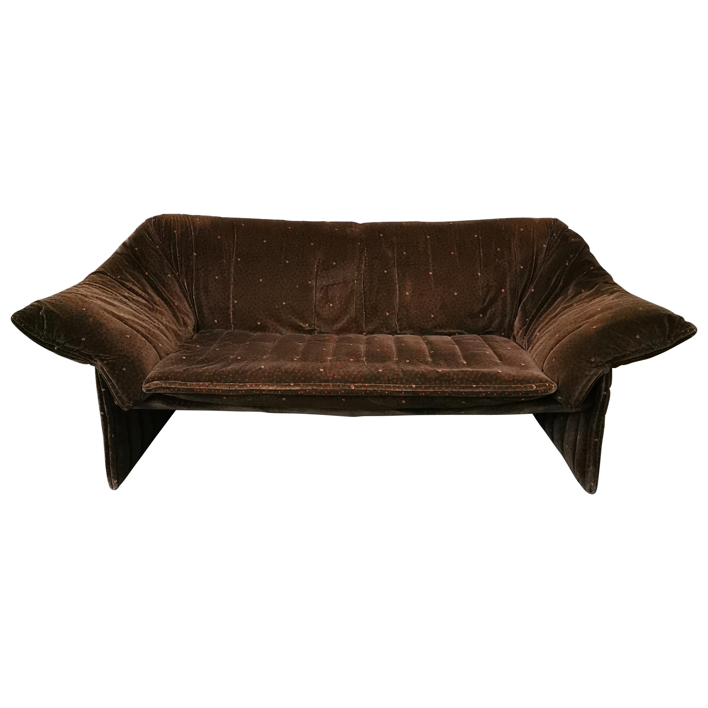 Mid Century Sofa Smooth Velvet Brown by Mario Bellini for B&B Italy 1970s