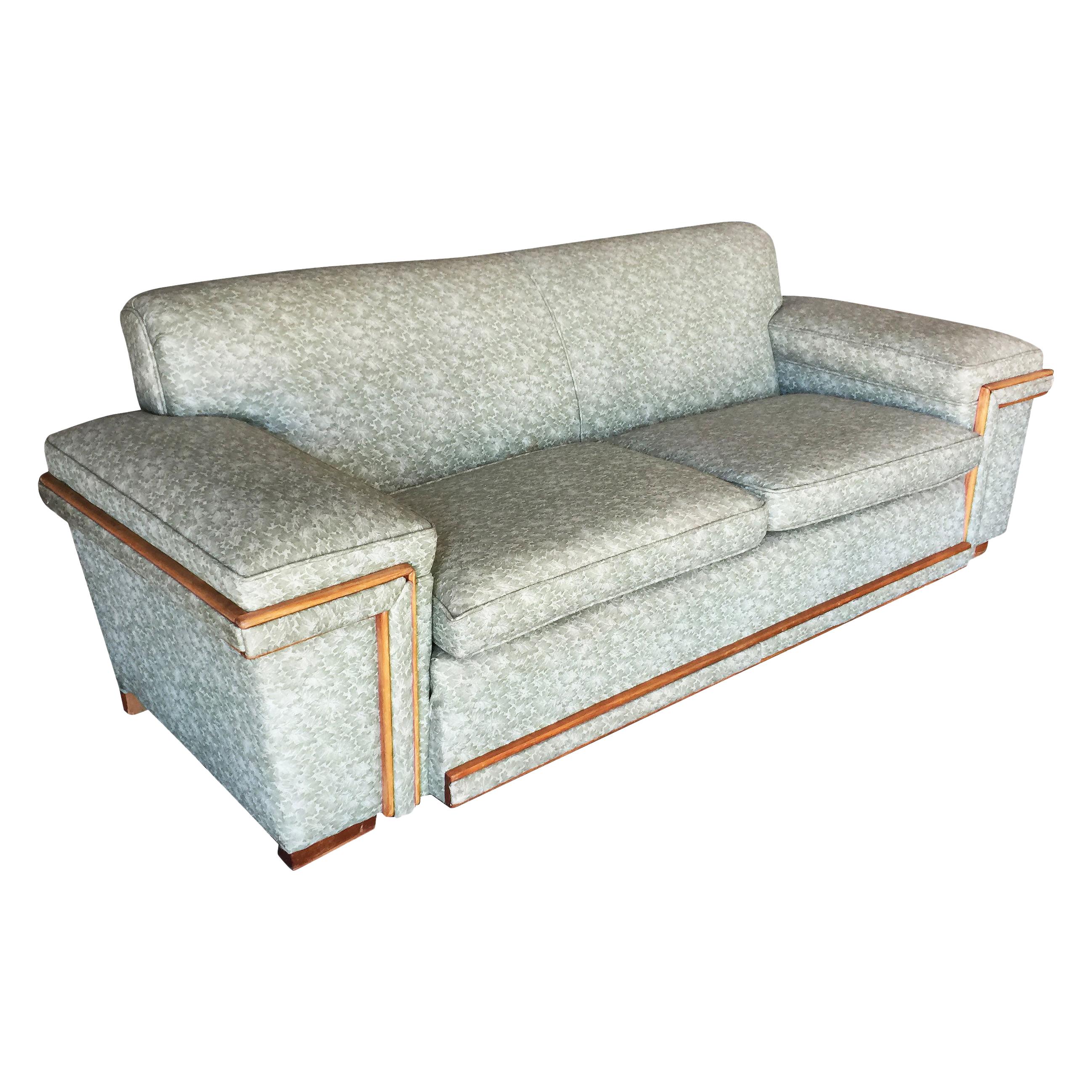 Midcentury Sofa in the Milo Baughman Style with Walnut Trim For Sale