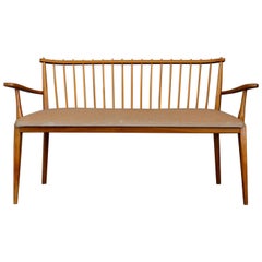 Midcentury Sofa Swedish Design Armchairs in Wood Cherry and Velvet, 1950s