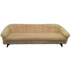 Vintage Midcentury Sofa with Faux Sheepskin Original Off-White Fabric
