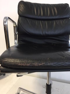 Midcentury Soft Pad Chair by Eames for Herman Miller Black Leather