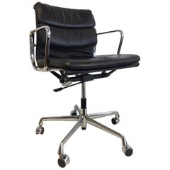 Midcentury Soft Pad Chair by Eames for Herman Miller Black Leather Midcentury Soft Pad Chair by Eames for Herman Miller Black Leather
