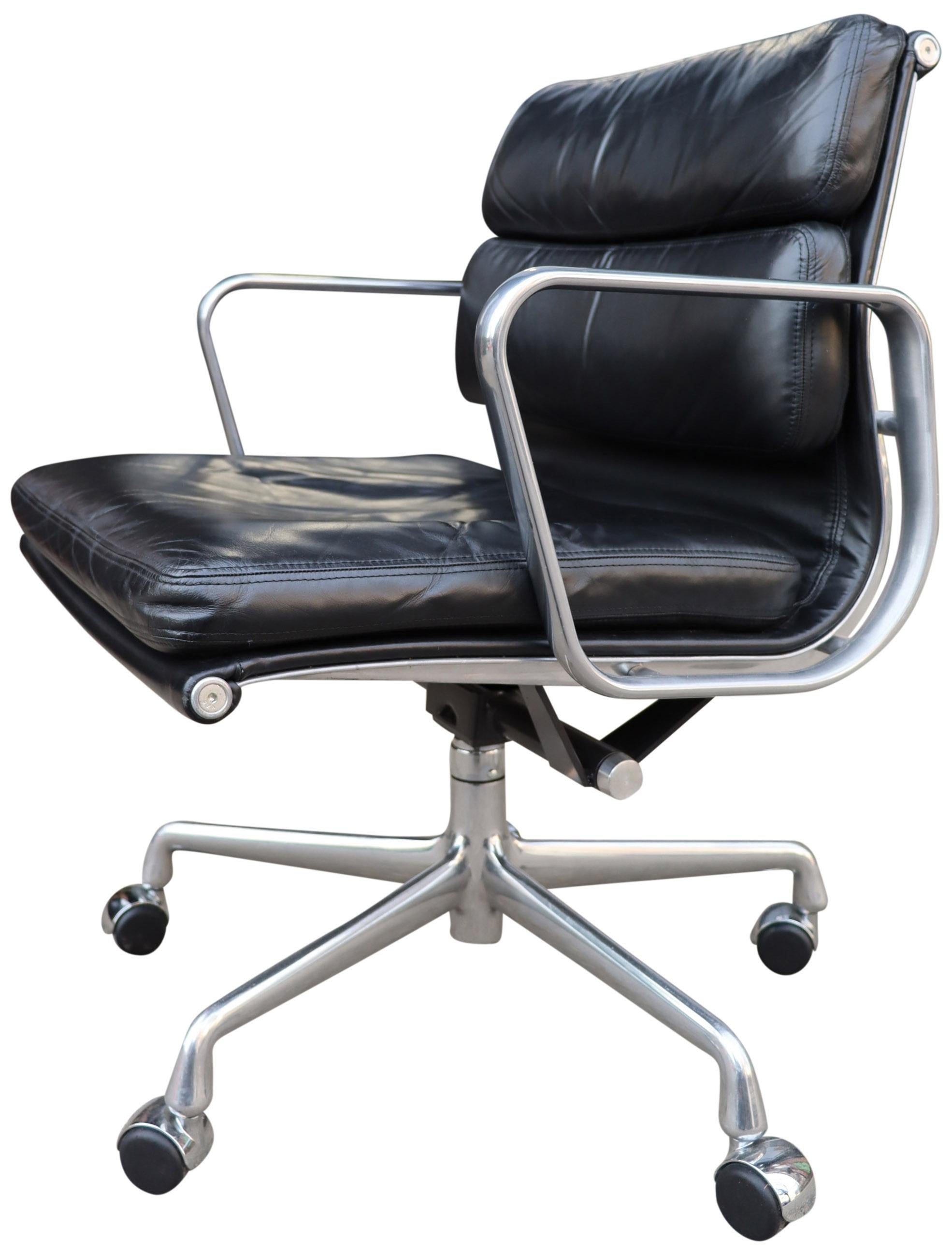 Aluminum Midcentury Soft Pad Chairs in Black Leather