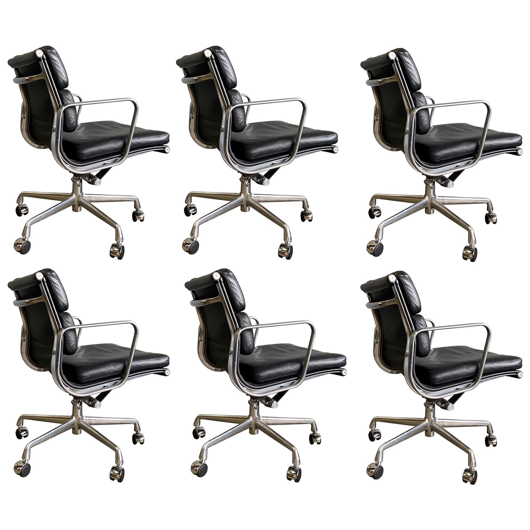 Midcentury Soft Pad Chairs in Black Leather