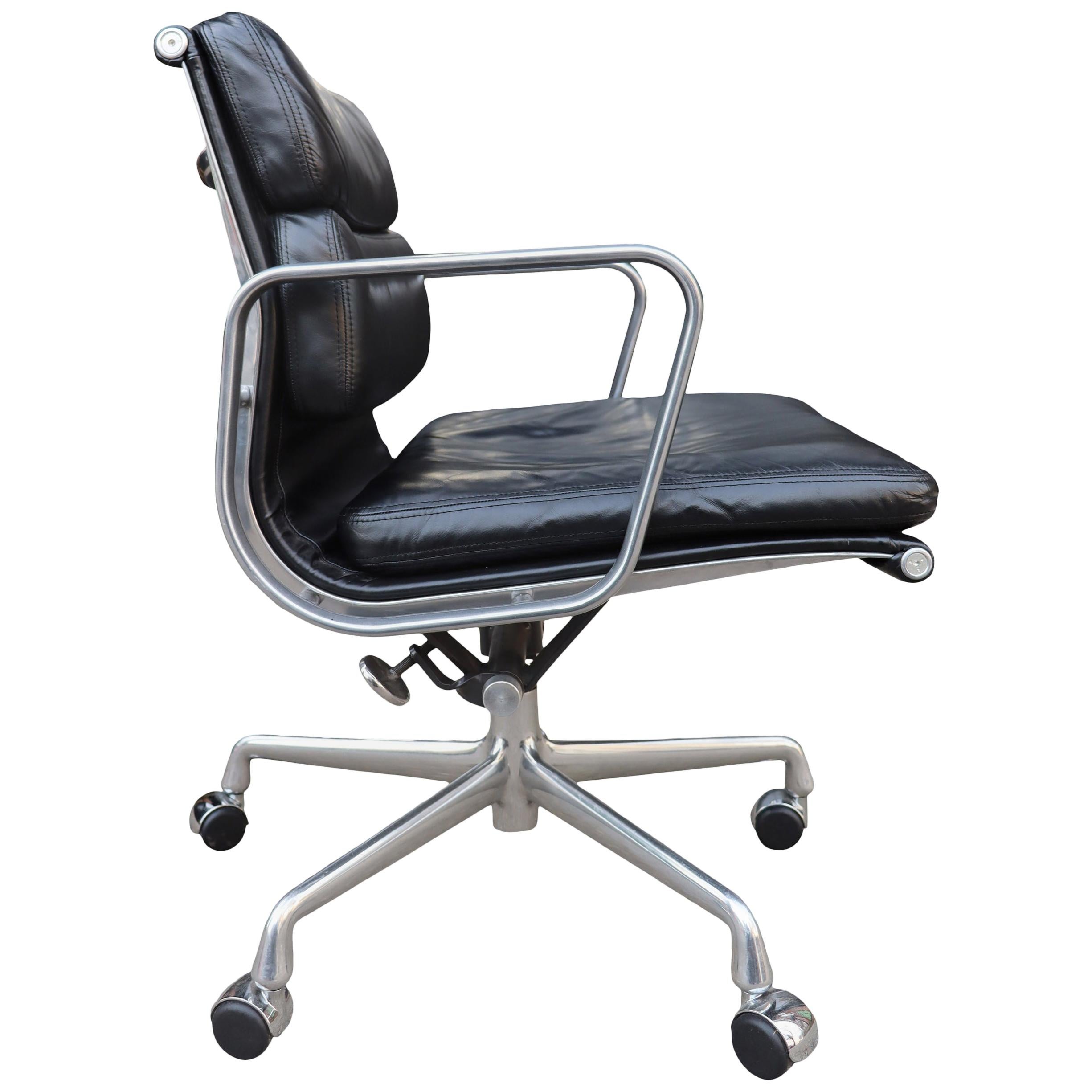 Midcentury Soft Pad Chairs in Black Leather at 1stDibs